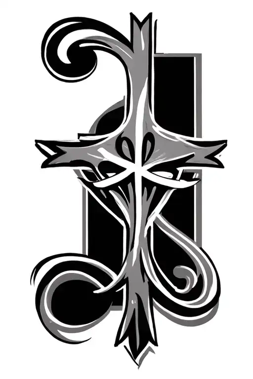 cross still here in cursive tattoo design idea