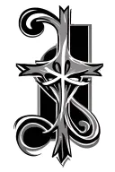 cross still here in cursive tattoo design idea