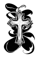 cross still here in cursive tattoo design idea