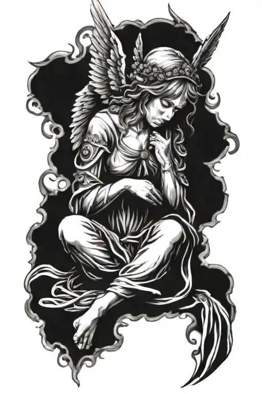 crying angel praying tattoo design idea