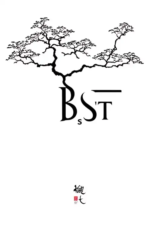 arbre japonais avec les initiales B S T tattoo design idea
