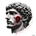  Theseus, cracked face, red thread, labirinth, greek meander tattoo design idea