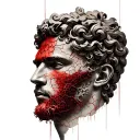  Theseus, cracked face, red thread, labirinth, greek meander tattoo design idea