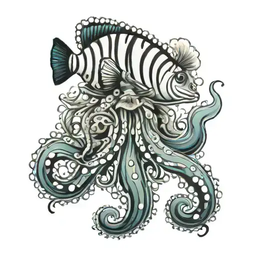 sea, anemone, clownfish, jellyfish, octopus tattoo design idea