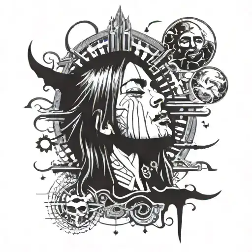 Incorporate a Nirvana album cover into a psychedelic sleeve tattoo tattoo design idea