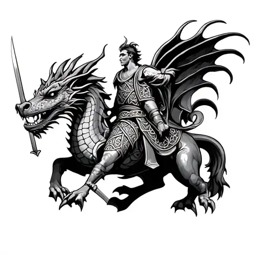 St. george slaying the dragon, celtic themed, psychedelic tattoo design idea