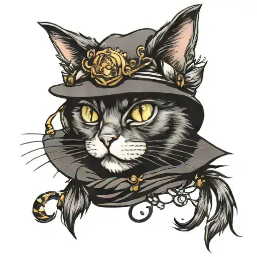 black cat witch hat tattoo design idea