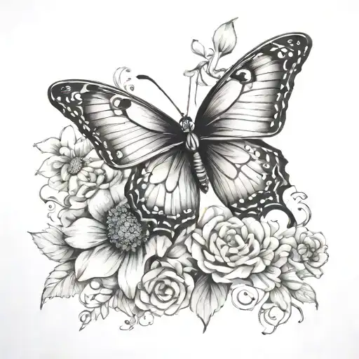 butterfly evil eye sleeve tattoo with flowers growing tattoo design idea