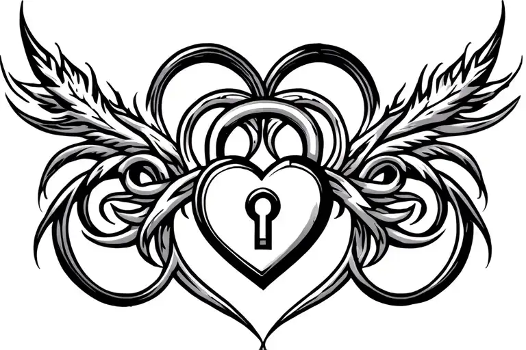 tribal womb tattoo with lock intertwined with a heart tattoo design idea