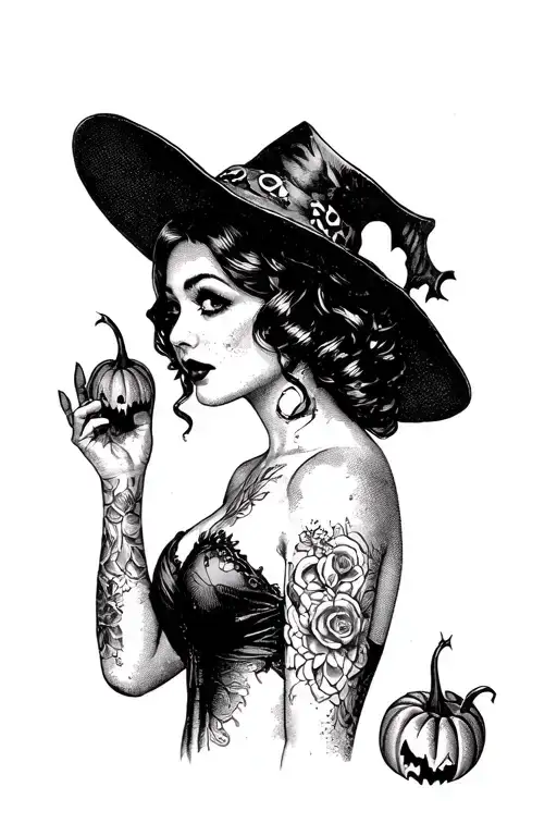 halloween pinup girl tattoo design idea