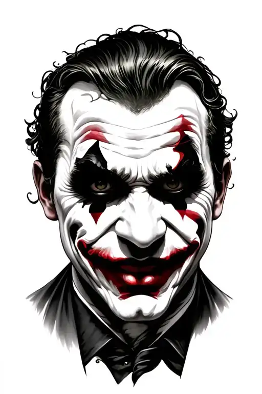 Design a realistic style tattoo that includes personalized Joker, with an intense brightness effect and a glow that r tattoo design idea