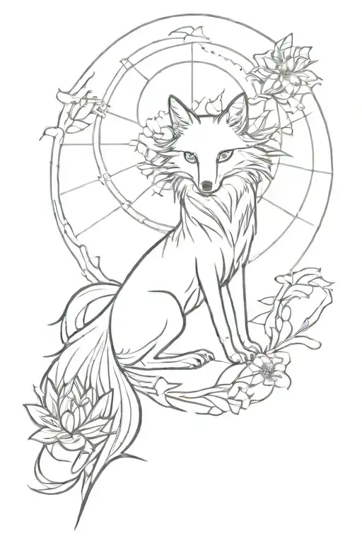 black spider lily, wolf and fox sorcerer tattoo design idea