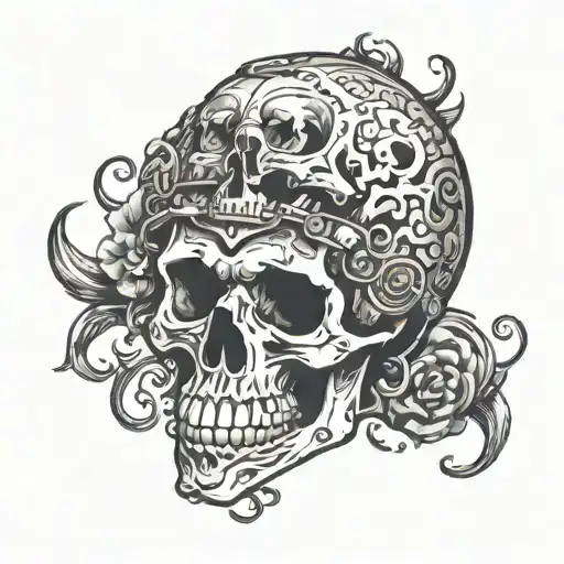 akai mpc sampler black and white, skull surrounded tattoo design idea