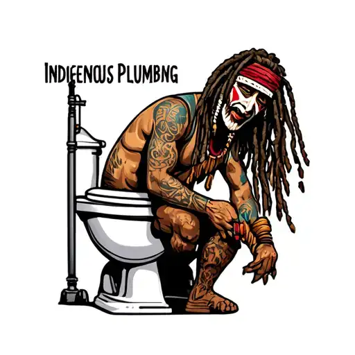 "Indigenous Plumbing " dreadlock painted face Native American plumber working on toilet tattoo design idea