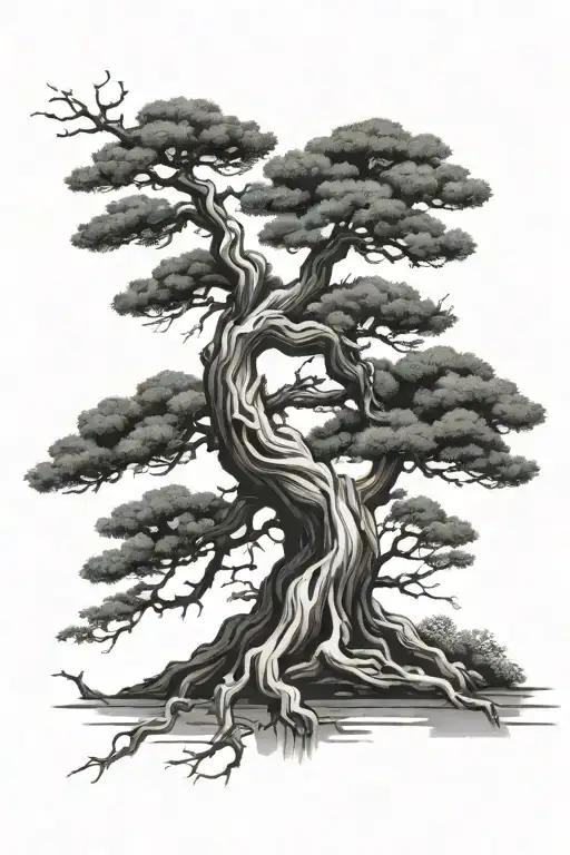 bonsai tree bent to the left with 2 branches - not very organic tattoo design idea
