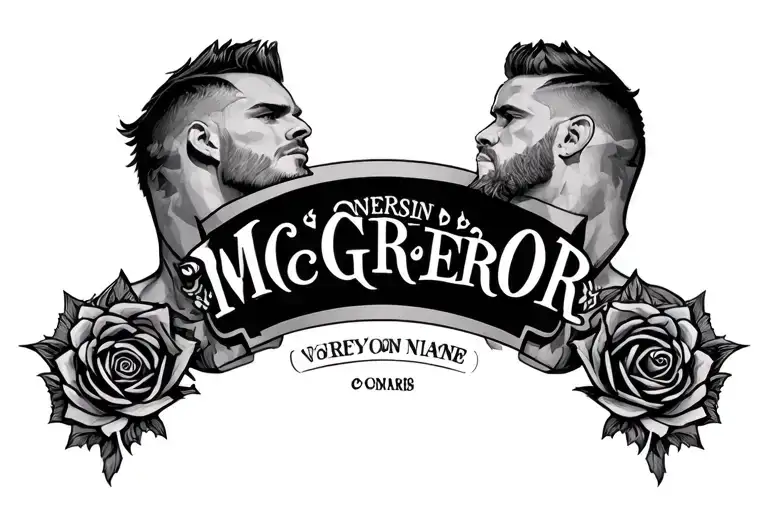 connor Mcgregor style chest tatoo with individualism symbols and space for two names tattoo design idea