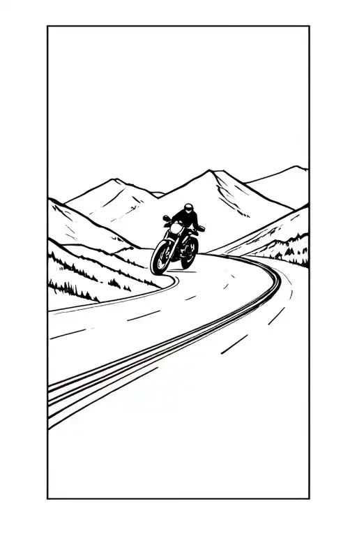 motorcycle on a twisty mountain road tattoo design idea