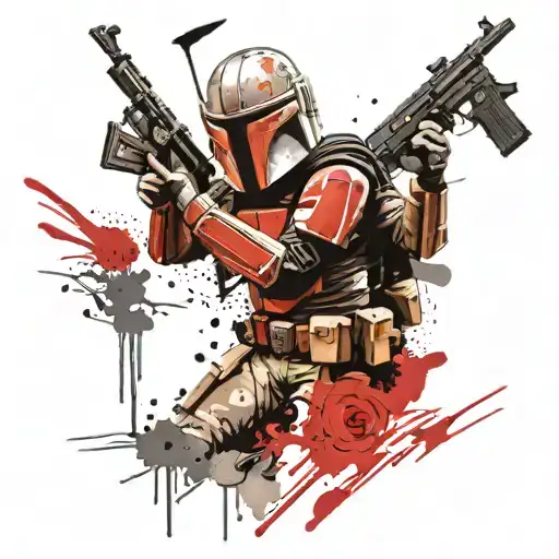 mandalorian holding a ak47 tattoo design idea