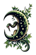 cresent moon with snake and ivy vines tattoo design idea