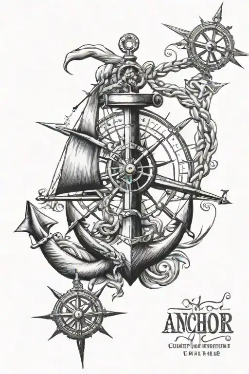 anchor and compass with ship  design tattoo design idea