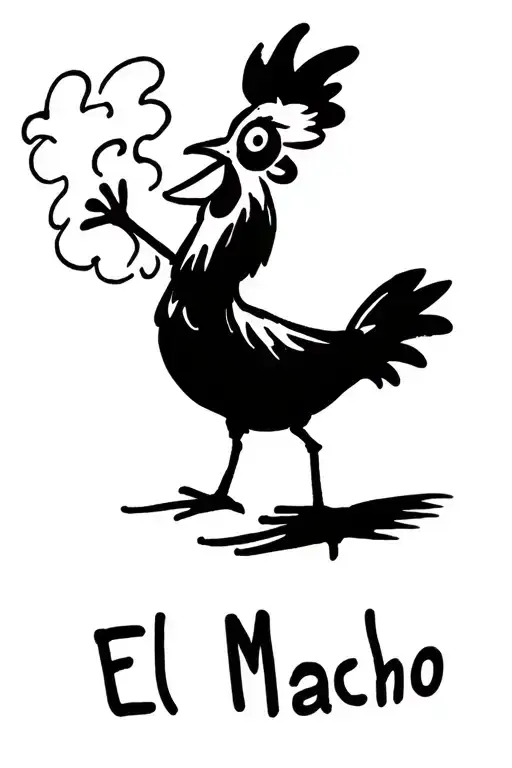sexy rooster crowing in the air with one head and two legs with "El Macho" written below tattoo design idea