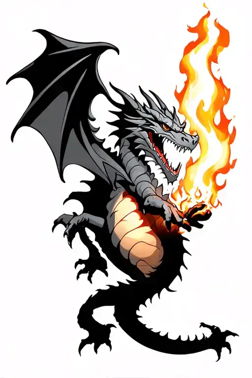 dragon with fireball in his paw tattoo design idea