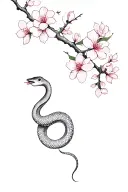 snake wrapped around a cherry blossom branch tattoo design idea