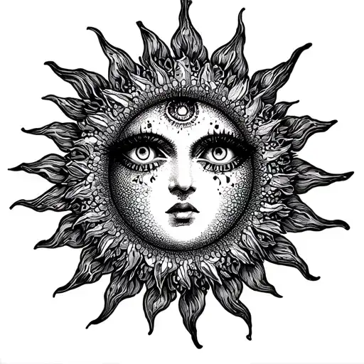 gothic sun with three eyes tattoo design idea