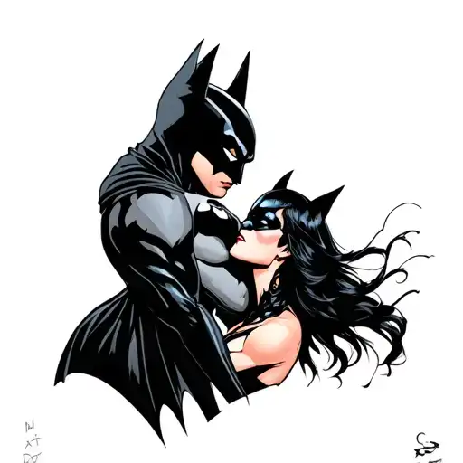 Batman Catwoman kissing finline tattoo design idea