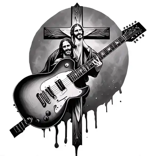 guitar and jesus cross tattoo design idea