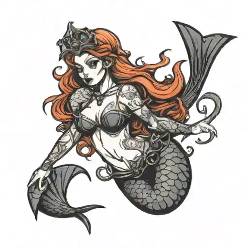 gothic sexy mermaid tattoo design idea