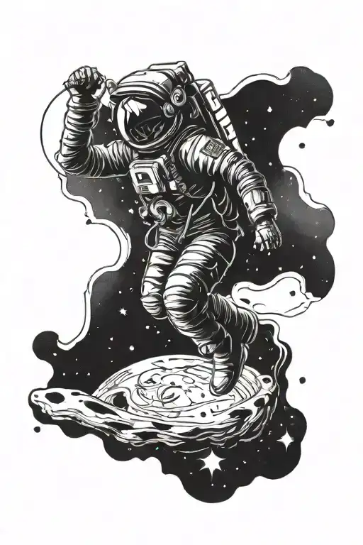 astronaut floating in space surrounded in norrønsk mythologi signs tattoo design idea