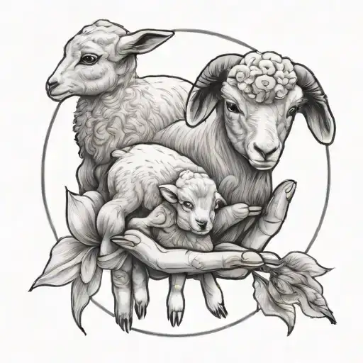 protecting hands and baby lamb and iris tattoo design idea