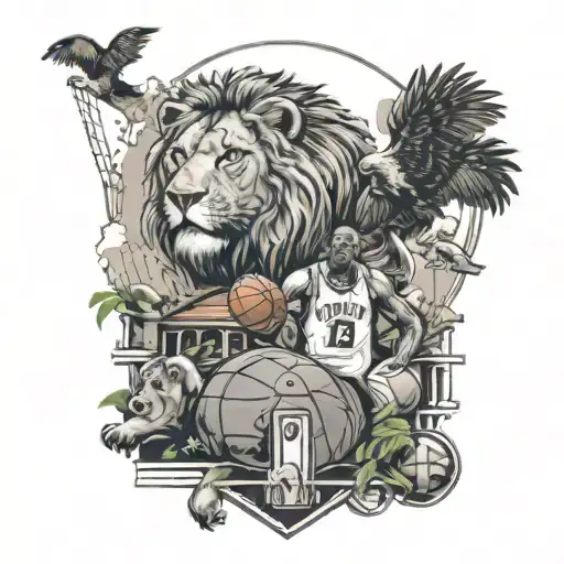 mMiami city line with Basketball jersey with number 25 above it surrounded by lion,panther,and bear and a falcon f tattoo design idea