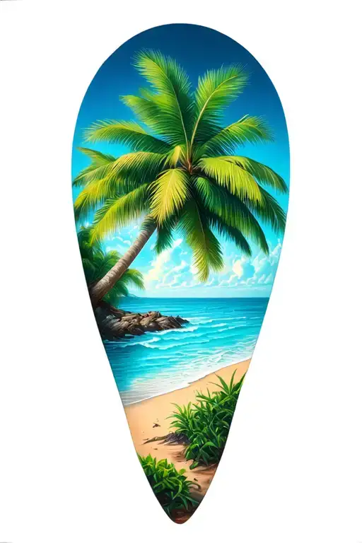 beach and palm tree growing tattoo design idea
