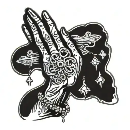 praying hands with rosary tattoo design idea