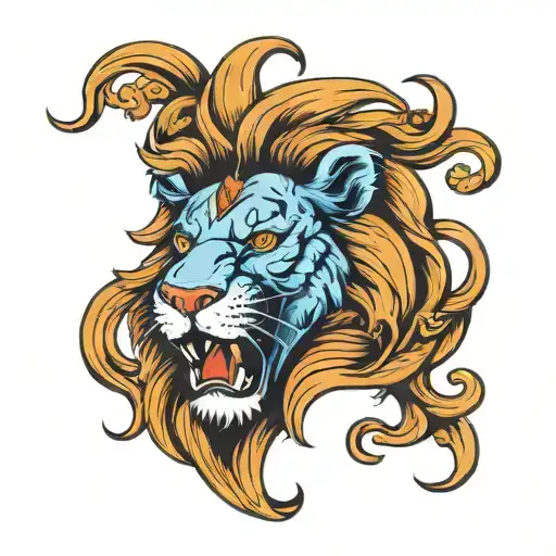lion head with blue eyes tattoo design idea