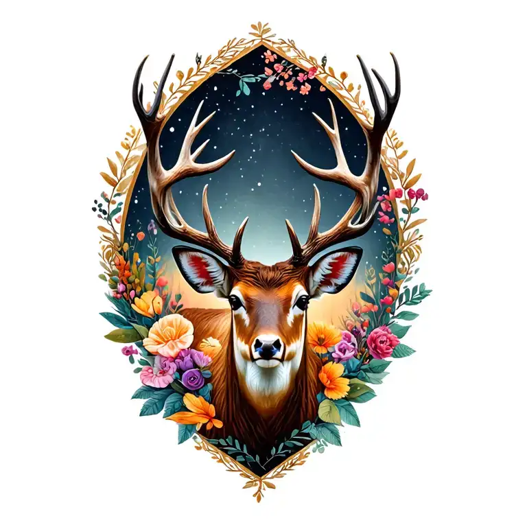 realistic Colorful deer made up of natural elements. tattoo design idea