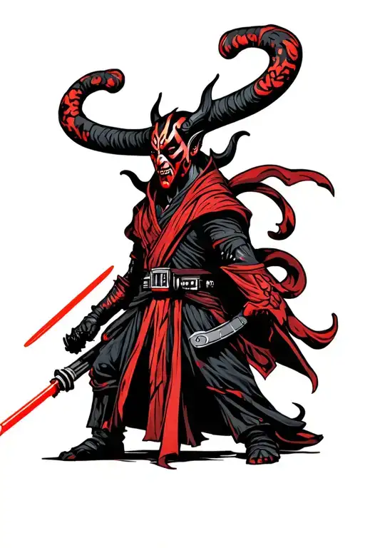 darth maul drawn as an Oni tattoo design idea