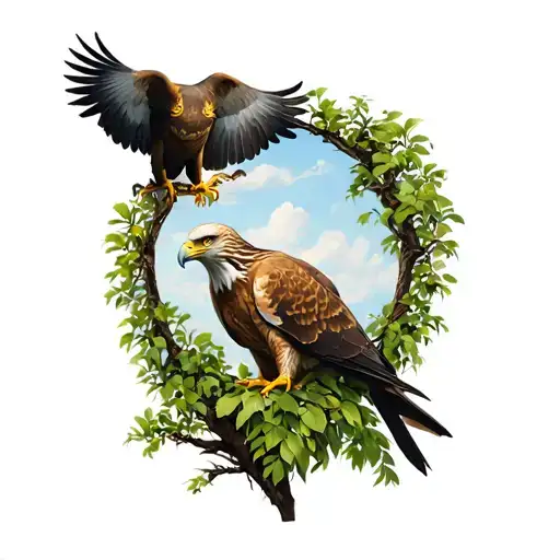 Myrtle tree dove and eagle sitting tattoo design idea