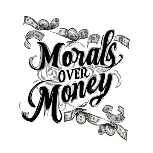 "Morals Over Money" fancy calligraphy PRB  tattoo design idea