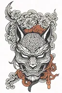 japan cloud  kitsune mask ninja yakuza tattoo design idea