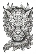 japan cloud  kitsune mask ninja yakuza tattoo design idea