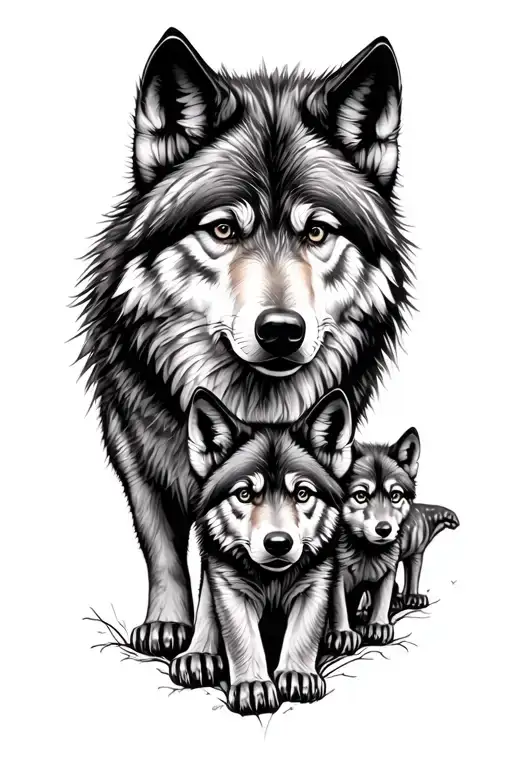Mother Wolf And Cubs tattoo design idea
