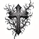 cross, gladiator, vines tattoo design idea