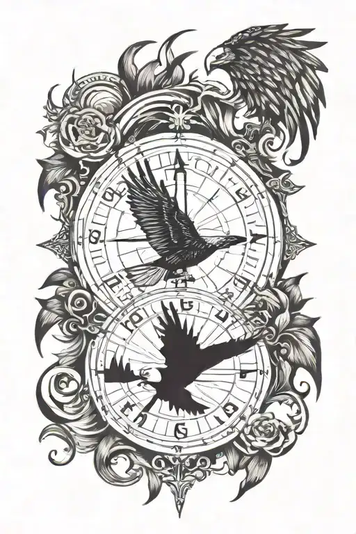 sunset, compass, eagle, bible verse Philippians 4:13, tattoo design idea