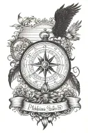 sunset, compass, eagle, bible verse Philippians 4:13, tattoo design idea