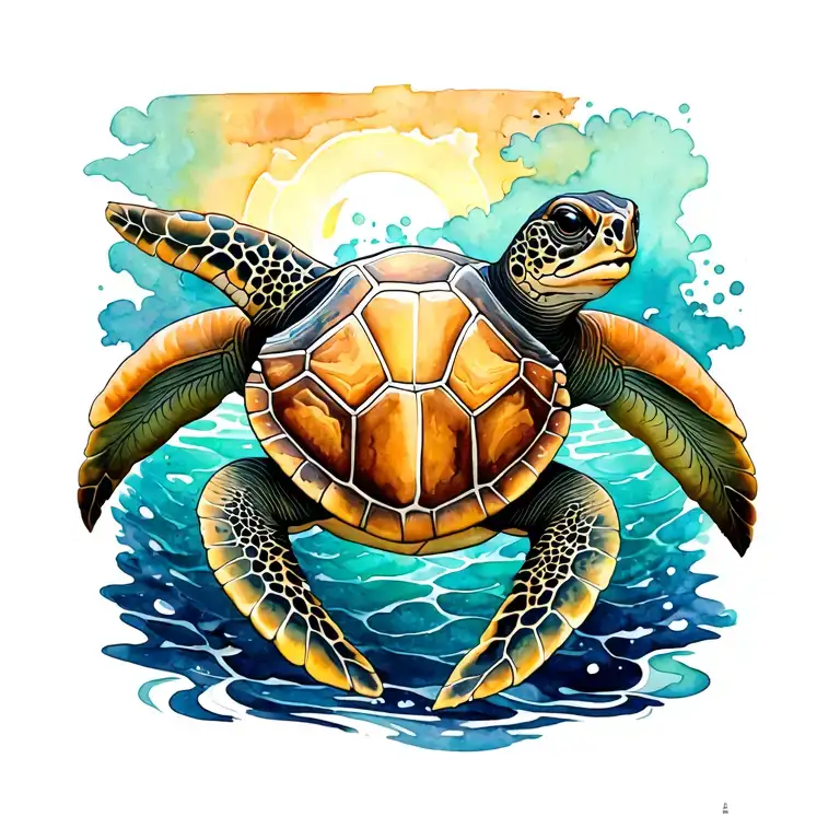 watercolor sea turtle tattoo design idea