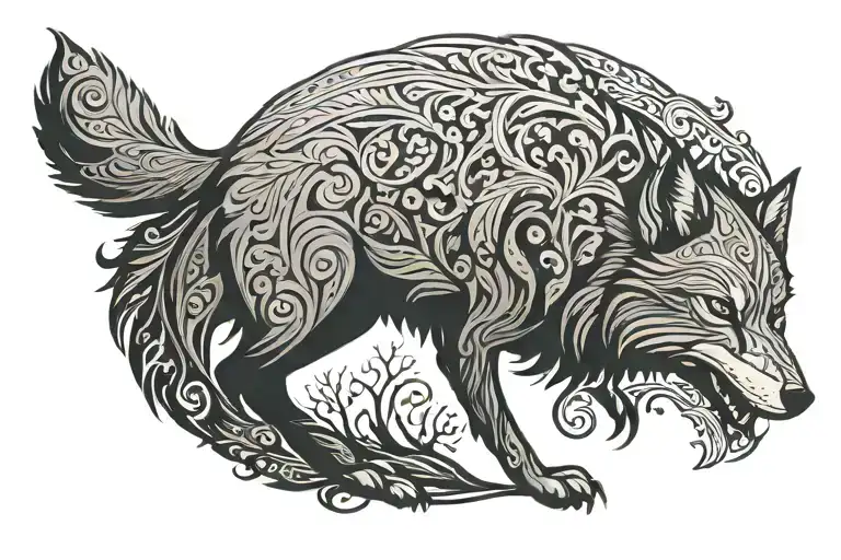nordic wolf silhouette tattoo design idea