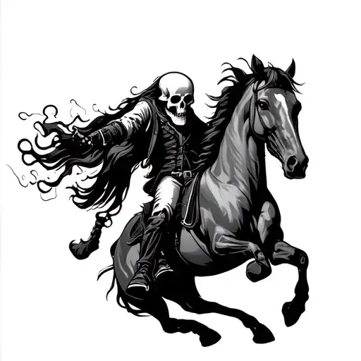 skull ghost rider jumping a horse with bones showing tattoo design idea